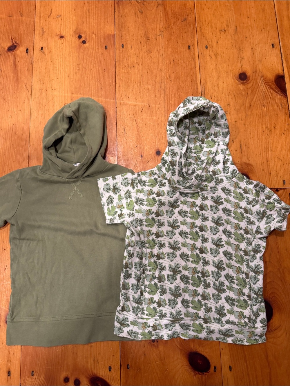 2 PC kate quinn Short-Sleeve Pullover Hoodies Olive & Leaf Print Cream Tops 5